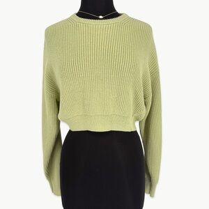 Reformation Sami Cropped Sweater Size Small Green Slouchy Knit Cozy